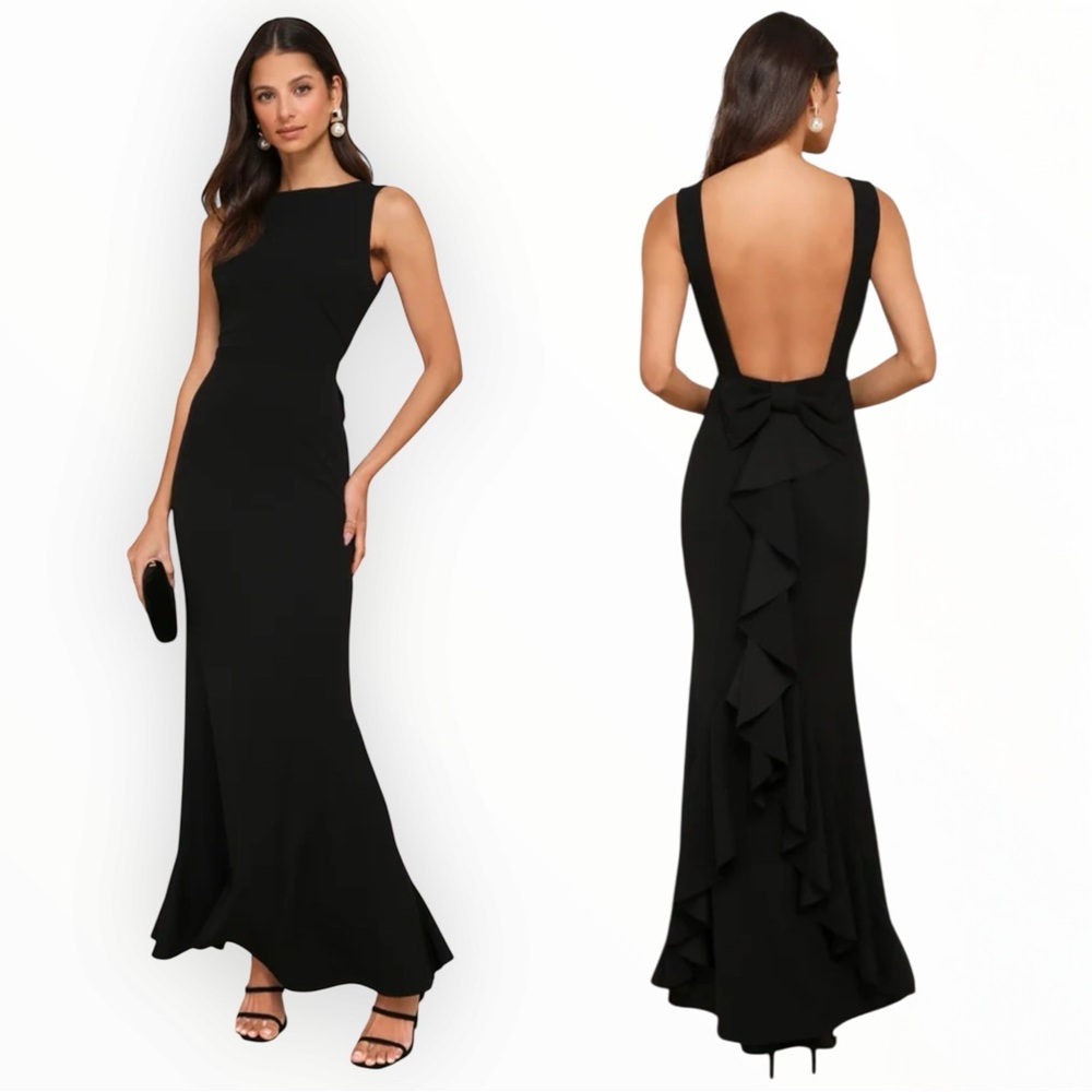 NWT Lulus Exquisite Refinement Black Backless Bow… - image 1